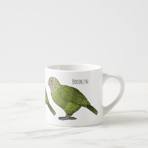 Kakapo bird cartoon illustration  espresso cup