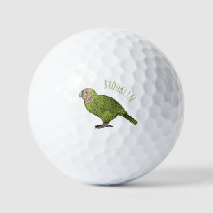 Kakapo bird cartoon illustration golf balls