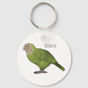 Kakapo bird cartoon illustration key ring