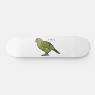 Kakapo bird cartoon illustration  skateboard