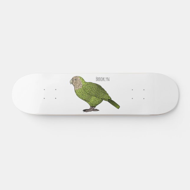 Kakapo bird cartoon illustration  skateboard (Horz)