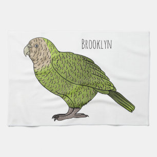 Kakapo bird cartoon illustration tea towel