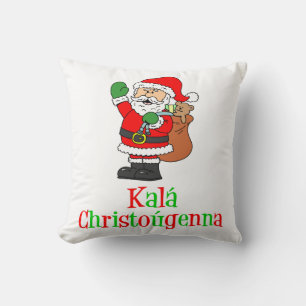 Kala Christougenna Greek Christmas Santa Cushion
