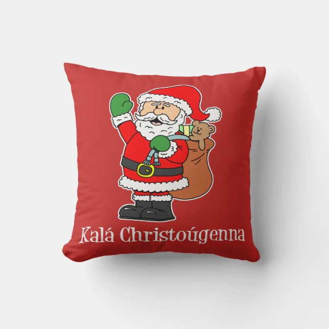 Kala Christougenna Greek Christmas Santa Cushion (Front)