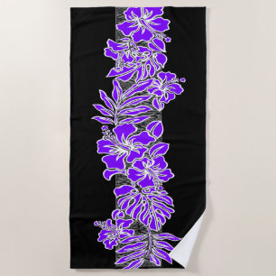 Kalaheo Hawaiian Hibiscus Floral Tapa - Purple Beach Towel