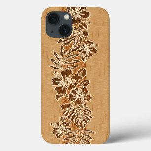 Kalaheo Hawaiian Hibiscus Tapa Faux Koa Wood iPhone 13 Case
