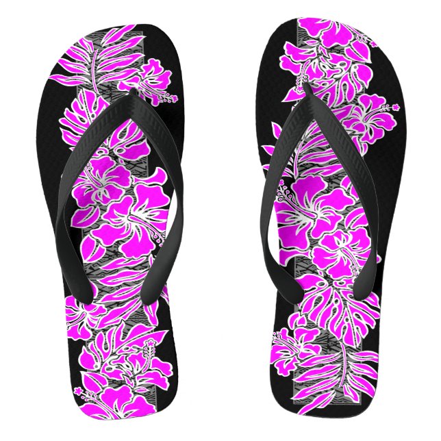 Kalaheo Hawaiian Hibiscus Tapa Magenta Thongs (Footbed)