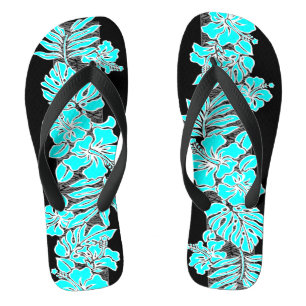 Kalaheo Hawaiian Hibiscus Tapa Turquoise Thongs