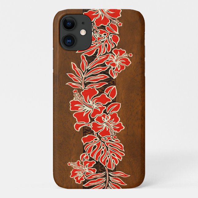 Kalaheo Hawaiian Red Hibiscus Tapa Faux Wood Case-Mate iPhone Case (Back)