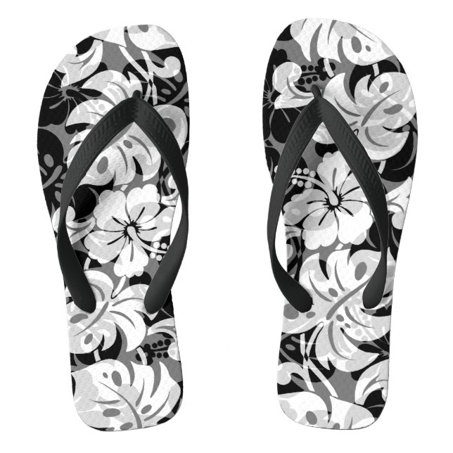 Kalakaua Border Hawaiian Hibiscus Black Thongs (Footbed)