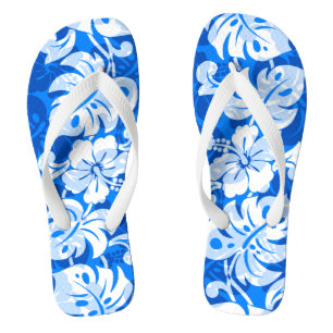 Kalakaua Border Hawaiian Hibiscus Royal Blue Thongs