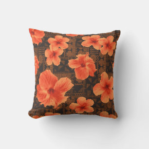 Kalalau Tapa Tropical Hawaiian Hibiscus Outdoor Cushion