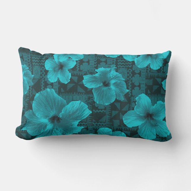 Kalalau Tapa Tropical Hawaiian Hibiscus Outdoor Lumbar Cushion (Front)