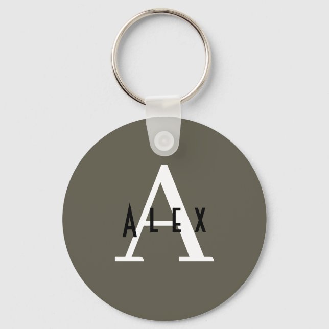 Kalamata Green Modern Custom Monogram Key Ring (Front)