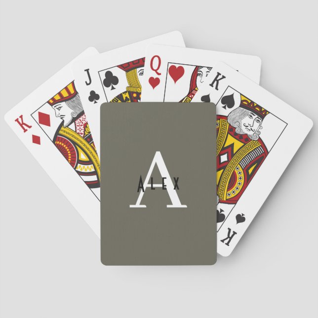 Kalamata Green Modern Custom Monogram Playing Cards (Back)