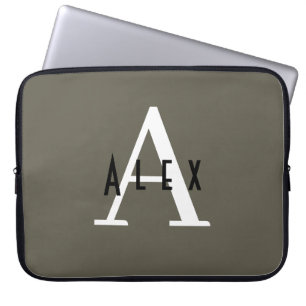 Kalamata Olive Green Brown Modern Custom Monogram Laptop Sleeve