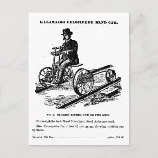 KALAMAZOO Velocipede Railroad Hand Car 1887 Postcard