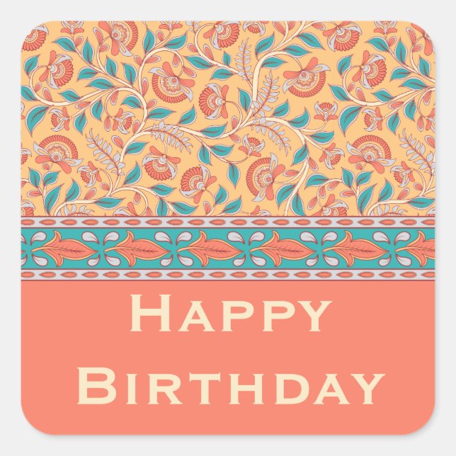 Kalamkari custom greeting  square sticker (Front)