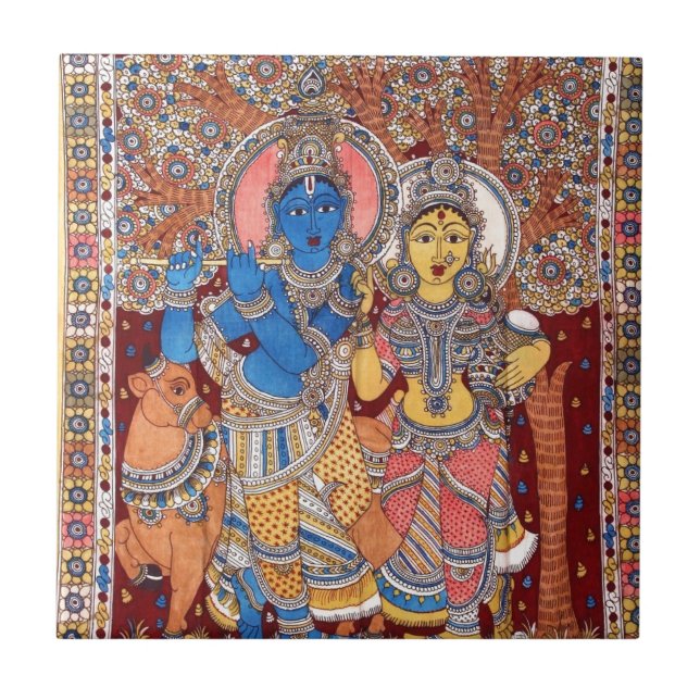 KALAMKARI RADHA KRISHNA PAINTING CERAMIC TILE (Front)