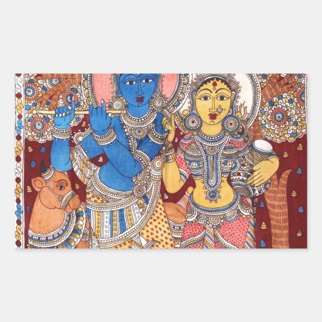 KALAMKARI RADHA KRISHNA PAINTING RECTANGULAR STICKER (Front)