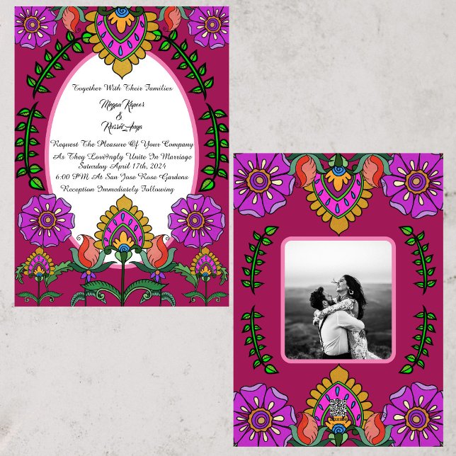 Kalamkari Wedding Flowers Invitation (Creator Uploaded)