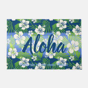 Kalani Tie Dye Blend Tropical Hibiscus - Blue Doormat