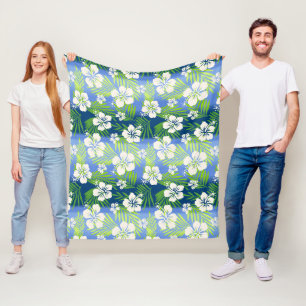 Kalani Tie Dye Blend Tropical Hibiscus - Blue Fleece Blanket