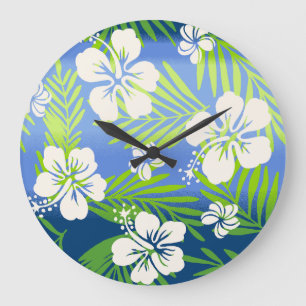 Kalani Tie Dye Blend Tropical Hibiscus - Blue Large Clock