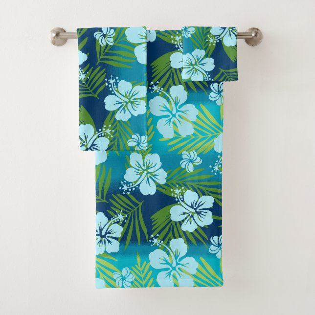Kalani Tie Dye Blend Tropical Hibiscus - Teal Bath Towel Set (Insitu)