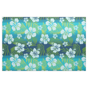 Kalani Tie Dye Blend Tropical Hibiscus - Teal Fabric