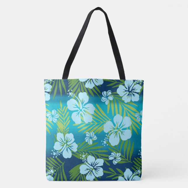 Kalani Tie Dye Blend Tropical Hibiscus - Teal Tote Bag (Front)
