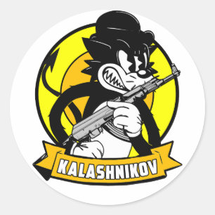 KALASHNIKOV RETRO CARTOON CLASSIC ROUND STICKER