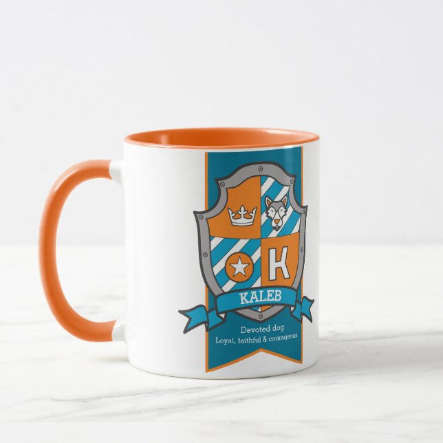 Kaleb letter K crest orange teal name meaning Mug (Left)