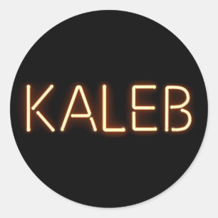 Kaleb Name in Glowing Neon Lights Classic Round Sticker