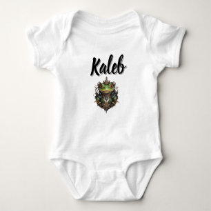 Kaleb Name With Steampunk Frog, Baby Bodysuit