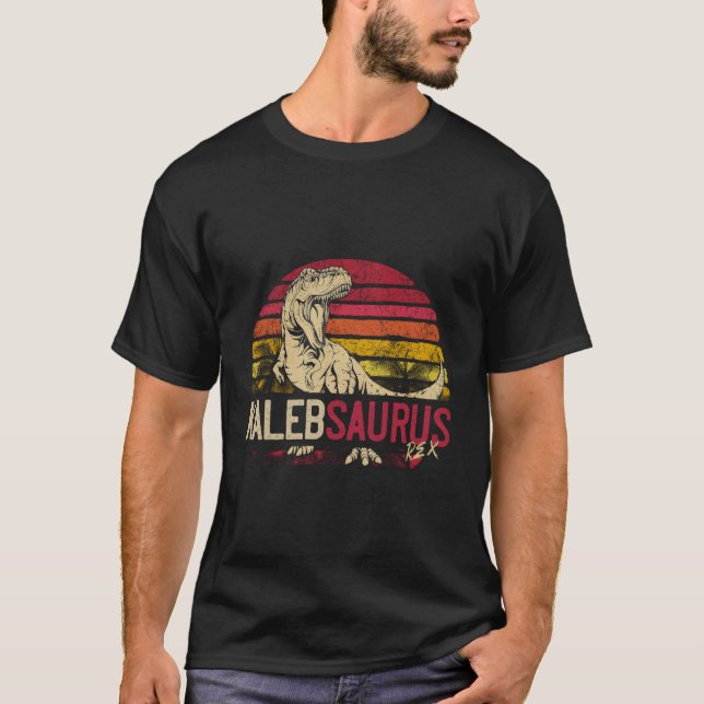 Kaleb Saurus Funny Personalised Dinosaur T Rex Nam T-Shirt (Front)