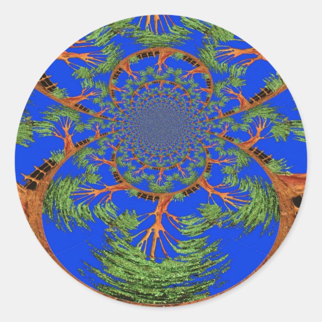Kaleidoscope Acacia Tree Art Print/Graphic Classic Round Sticker (Front)