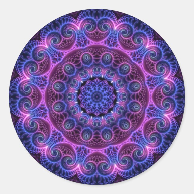 Kaleidoscope Apophysis Mandala Hearts Classic Round Sticker (Front)