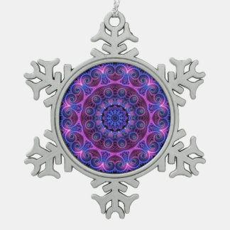 Kaleidoscope Apophysis Mandala Hearts Snowflake Pewter Christmas Ornament