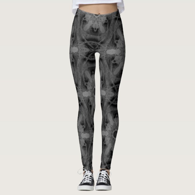 kaleidoscope  black and white pattern leggings (Front)
