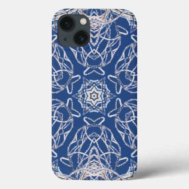 Kaleidoscope Blue with White Snow Lines Case-Mate iPhone Case (Back)