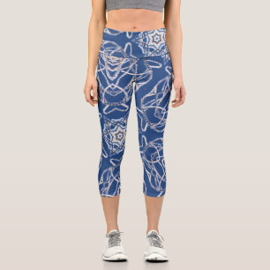 Kaleidoscope Bright Blue, White, Single Star Capri Leggings