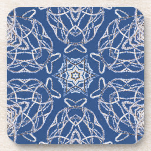 Kaleidoscope Bright Blue, White, Single Star Coaster