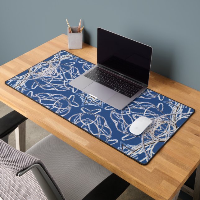 Kaleidoscope Bright Blue, White, Single Star  Desk Mat (Office 2)