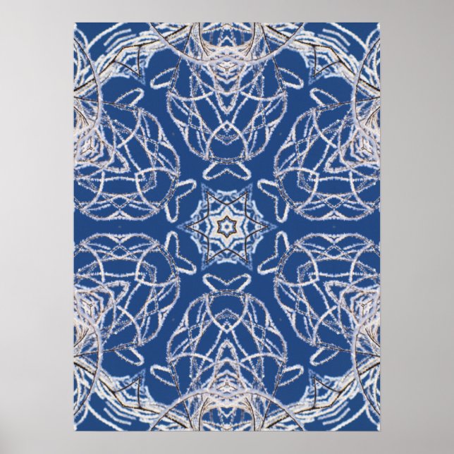 Kaleidoscope Bright Blue, White, Single Star Poster (Front)