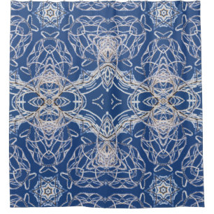 Kaleidoscope Bright Blue, White, Single Star Shower Curtain