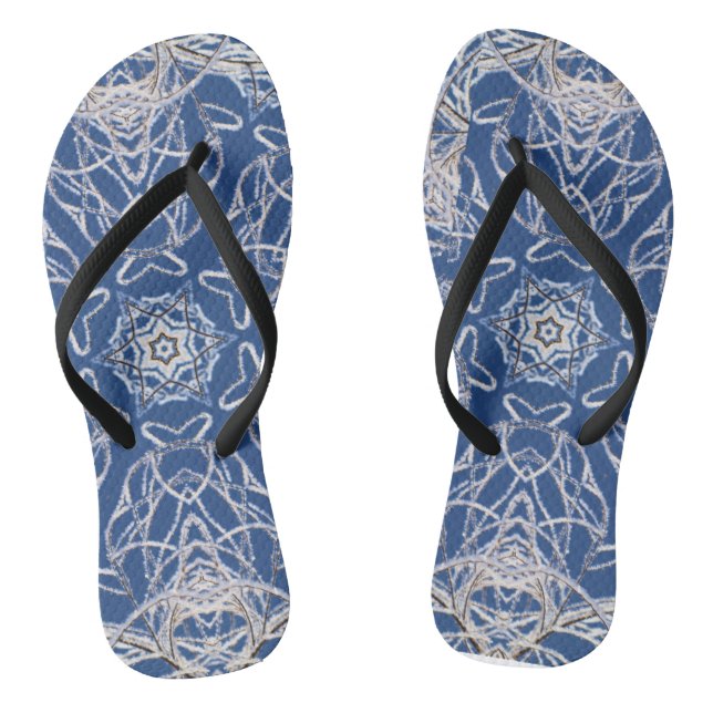 Kaleidoscope Bright Blue, White, Single Star  Thongs (Footbed)