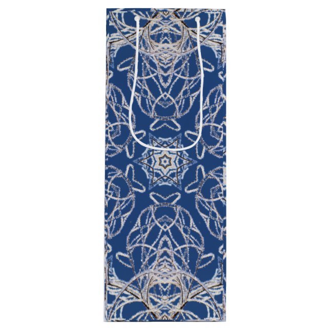 Kaleidoscope Bright Blue, White, Single Star Wine Gift Bag (Front)