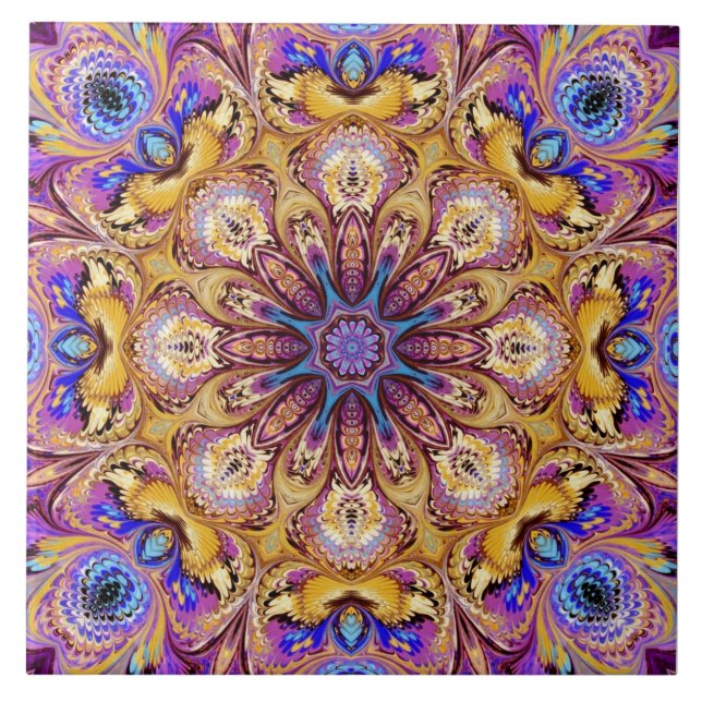 Kaleidoscope Ceramic Tile Purple Gold (Front)