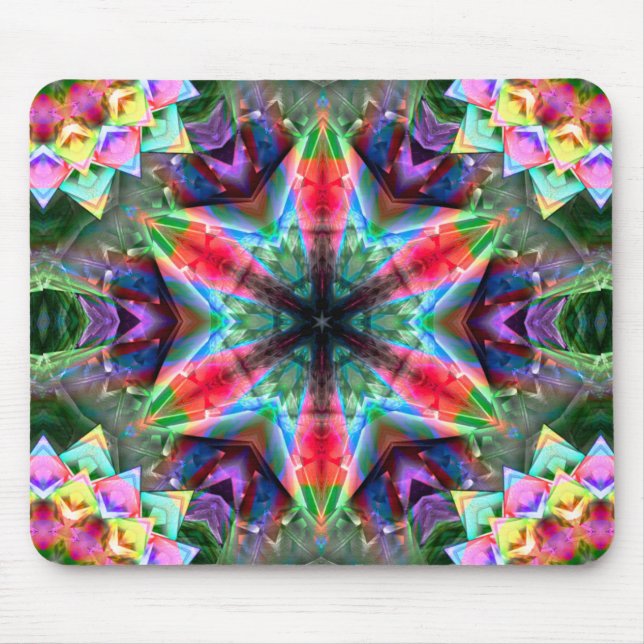 Kaleidoscope coloured star sunk in virtual brushed mouse pad (Front)